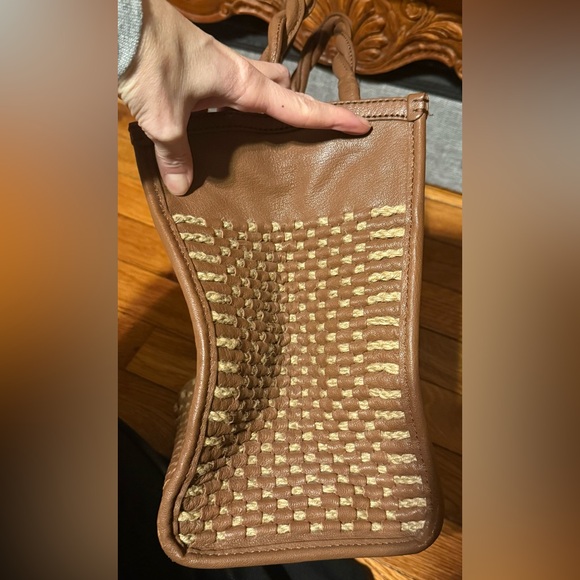 Jack Rogers Brown Woven Leather Tote Bag Braided Handles Medium Handbag - Picture 3 of 15